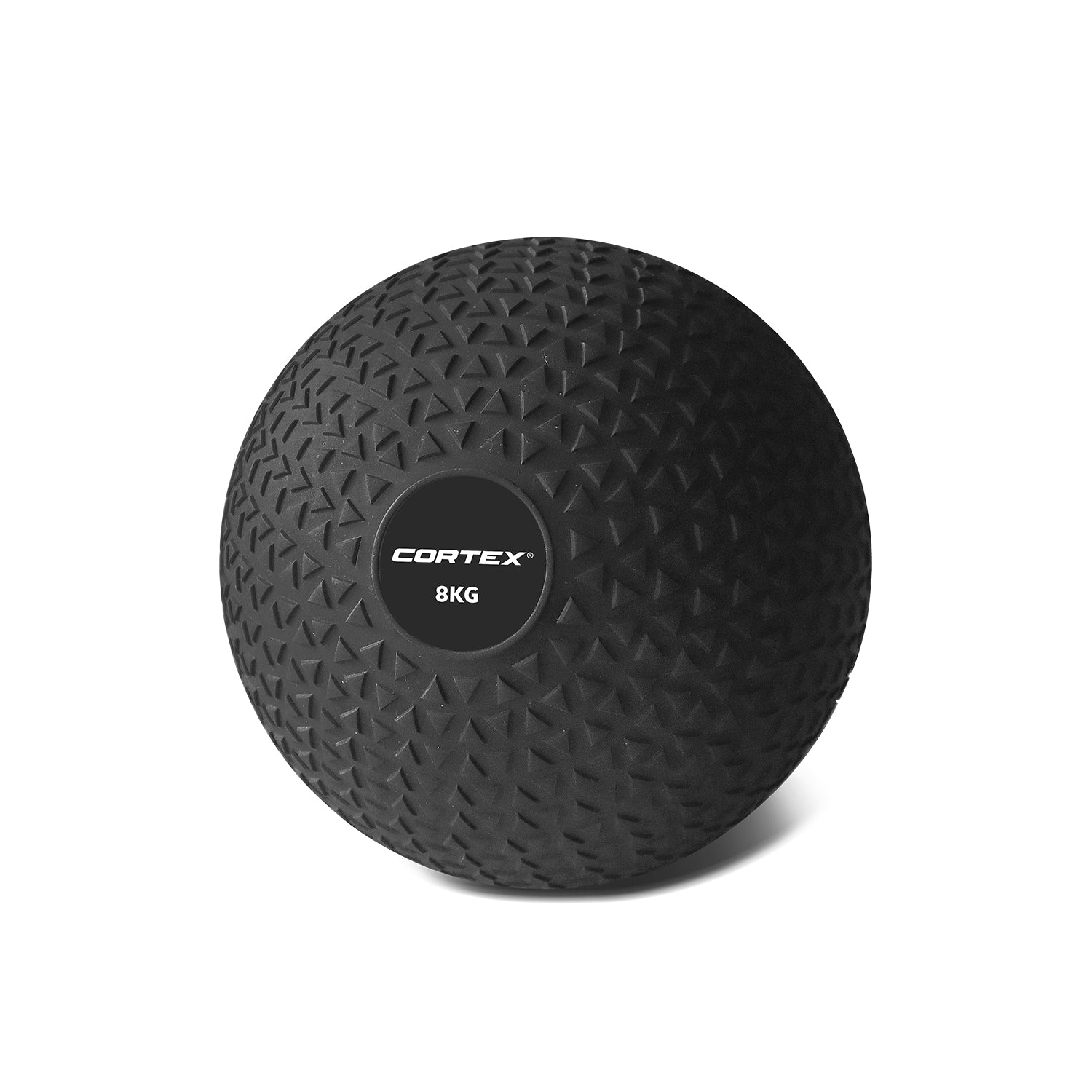 A black Cortex 8kg Slam Ball with textured surface designed for high intensity workouts.