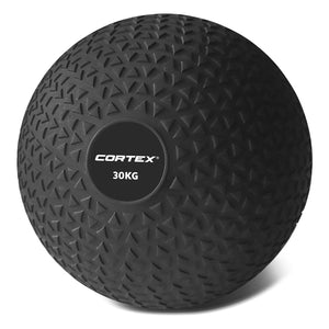 A black Cortex 30kg Slam Ball with textured surface for grip.