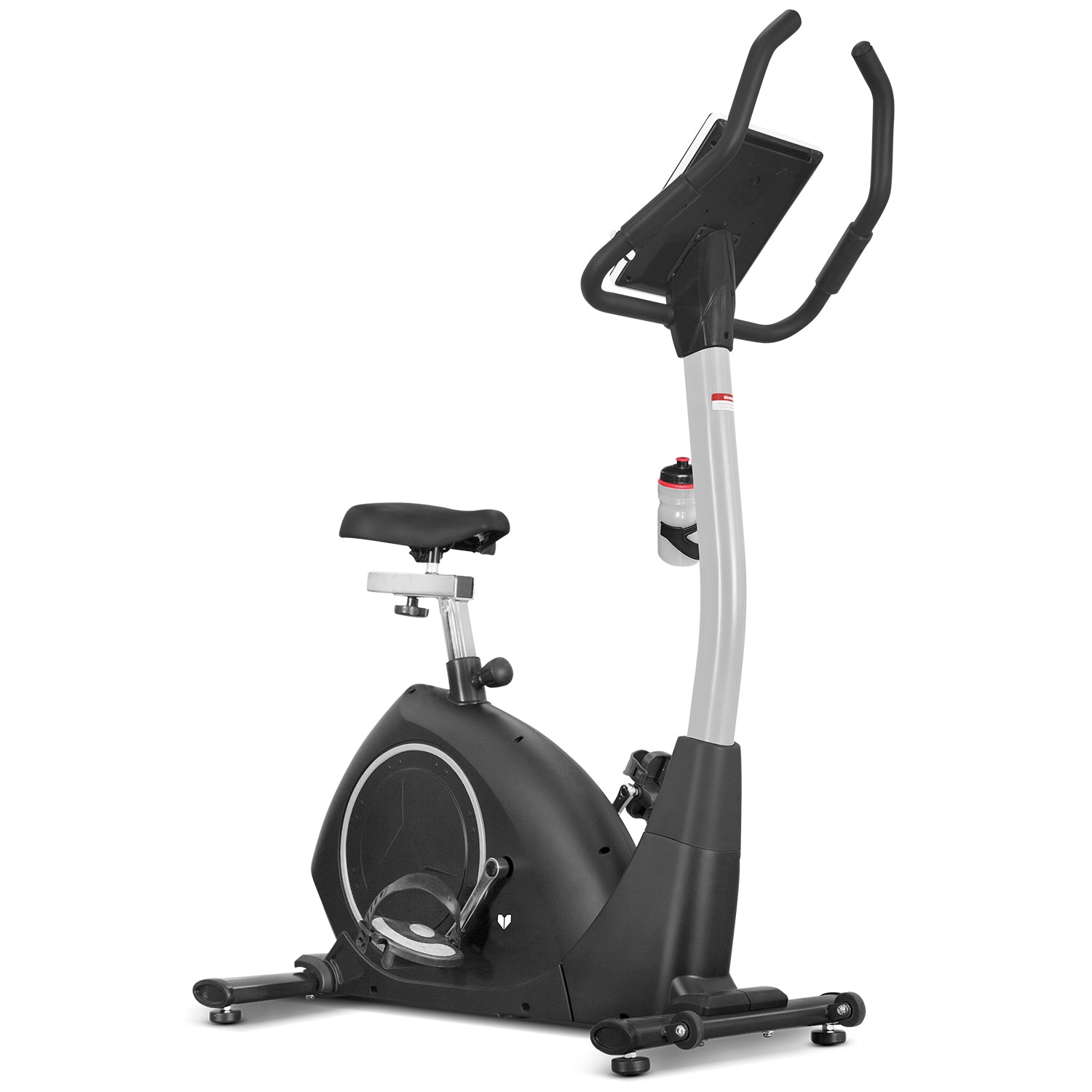 A black Lifespan Fitness EXER-80 Exercise Bike with adjustable seat, handlebars, and a computer console.