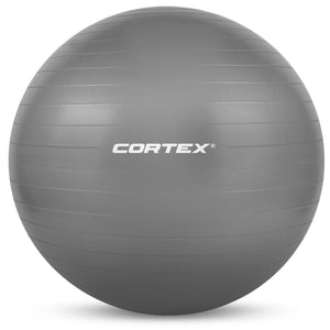 A grey Exercise Ball 55cm-Grey with the brand name embossed on the surface.