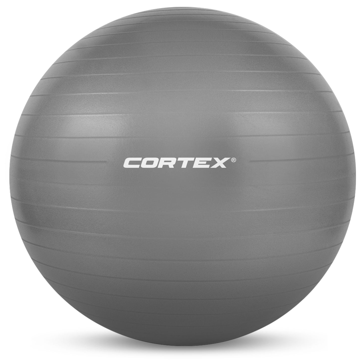 A grey Exercise Ball 55cm-Grey with the brand name embossed on the surface.