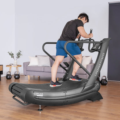 Person using a LifeSpan Fitness exercise machine in a home setting