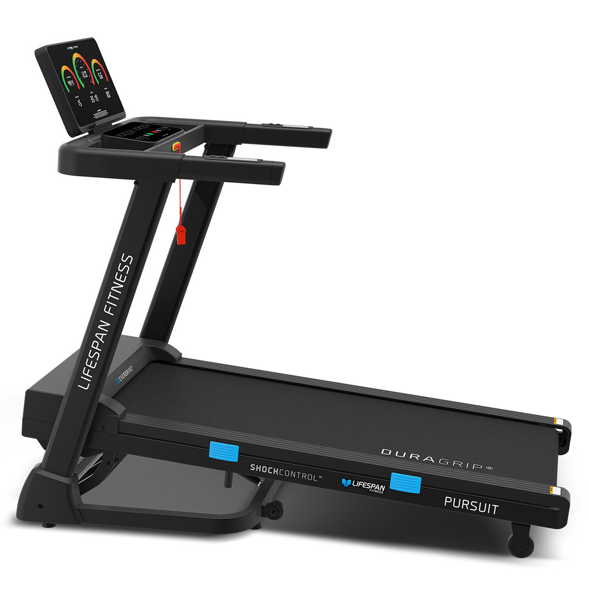 Treadmill with digital display on a white background