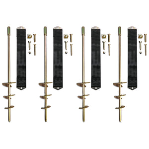 Set of metal stakes with attachments on a white background