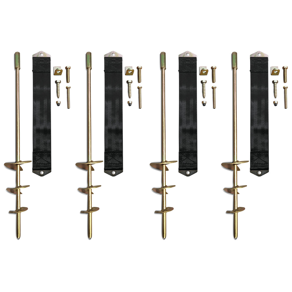 Set of metal stakes with attachments on a white background