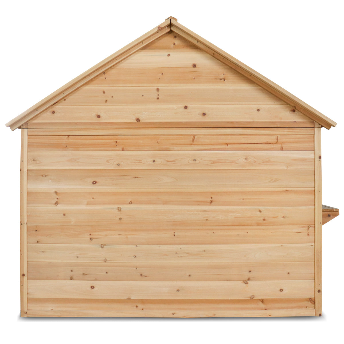 Wooden shed with a gabled roof on a white background