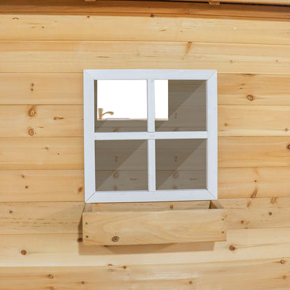 Wooden wall with a white window frame