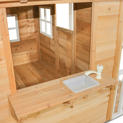 Wooden cabin with a sink and faucet