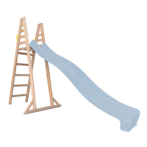 Wooden slide with blue slide cover on a white background