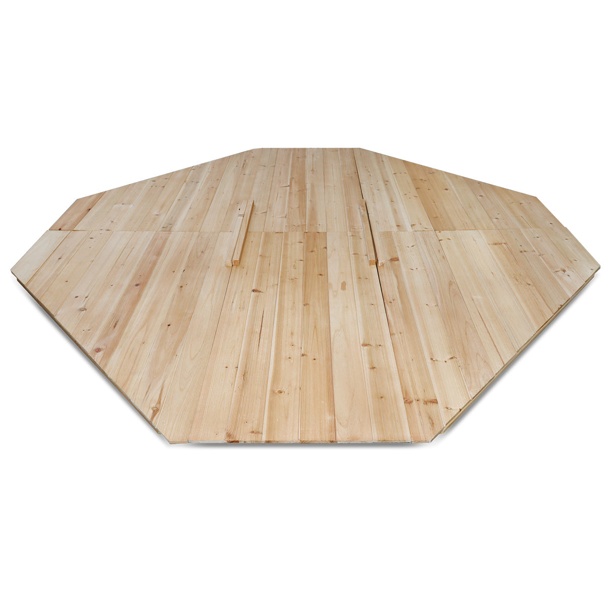 Hexagonal wooden deck on a white background