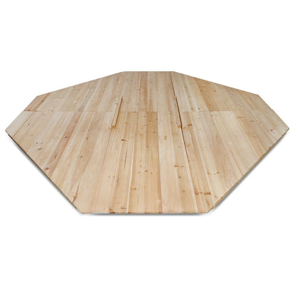 Hexagonal wooden deck on a white background