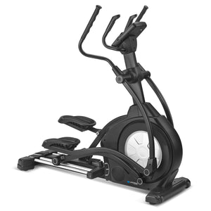 A black Lifespan Fitness XT-40 Ascender Incline Cross Trainer with a large LCD touch screen console, fixed middle handles, and transport wheels.
