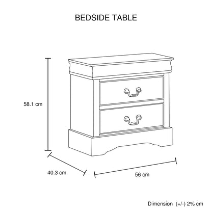4 Pieces Bedroom Suite in Solid Wood & MDF Queen Size Grey Colour Bed, Bedside Table & Dresser