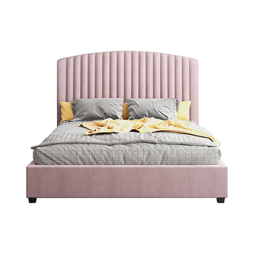 Camelia King Single Size Bed Frame Pink Velvet Upholstery