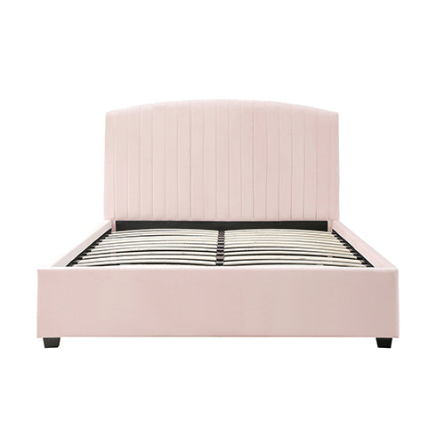 Camelia King Single Size Bed Frame Pink Velvet Upholstery