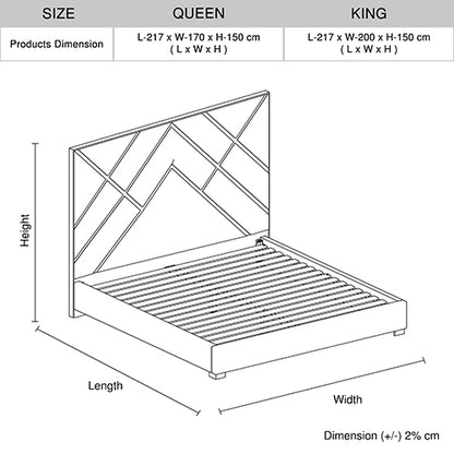 Matrix Queen Bed Frame Fabric Padded Upholstery High Quality Slats