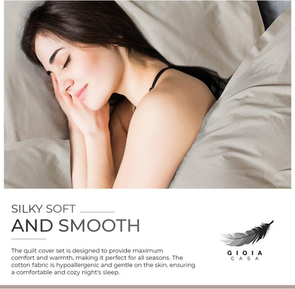 100% Cotton Vintage Washed Bed Quilt Cover Set - Natural - Queen Size