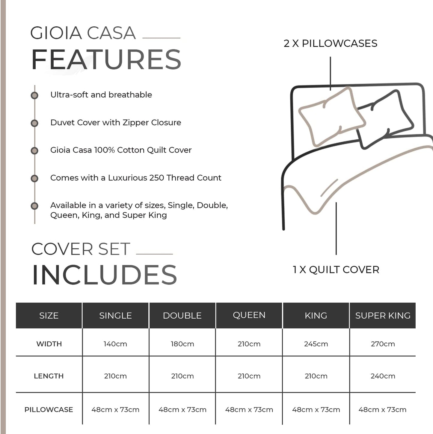 100% Cotton Vintage Washed Bed Quilt Cover Set - Natural - Queen Size