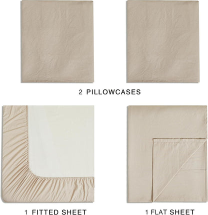 Vintage Washed Microfibre Sheet Set with 2 Pillowcases - Linen - King