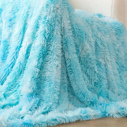 Double Sided Fx Fur Shaggy Throw Blanket - Blue