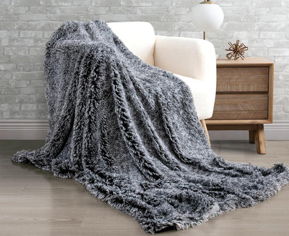 Double Sided Fx Fur Shaggy Throw Blanket - Charcoal