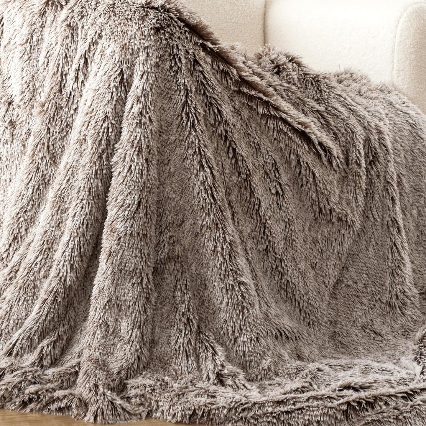 Double Sided Fx Fur Shaggy Throw Blanket - Chestnut
