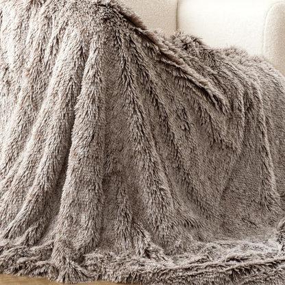 Double Sided Fx Fur Shaggy Throw Blanket - Chestnut