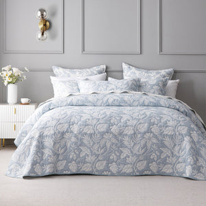 Bianca Laurieton Blue Jacquard Botanical Bedspread Set King