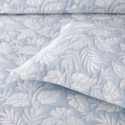 Bianca Laurieton Blue Jacquard Botanical Bedspread Set Queen