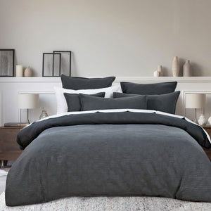Bianca Hallston Charcoal Pre-Washed Cotton Quilt Cover Set Super King