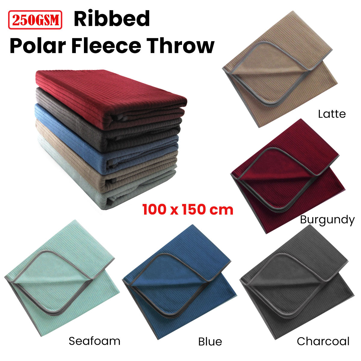 250GSM Ribbed Polar Fleece Throw 100 x 150cm Seafoam