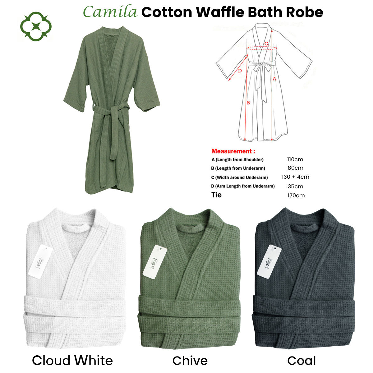 Bathrobe  Camila Cotton Waffle J Elliot Home -Chive