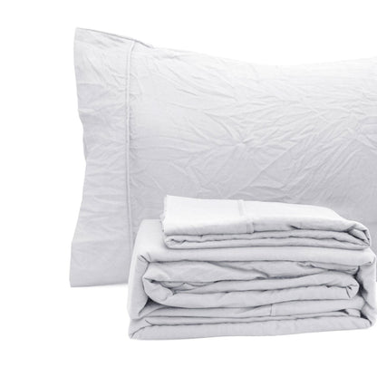 Ramesses White Pebble Wash Linen Look Alternative Sheet Set King