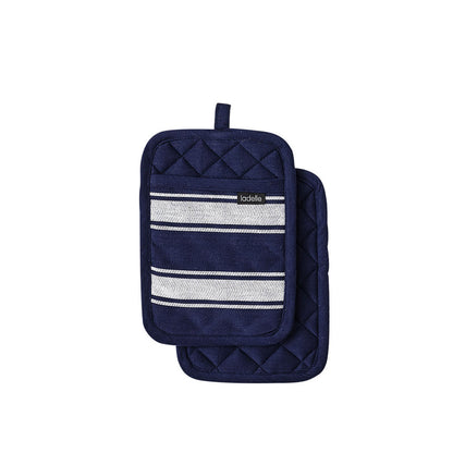 Ladelle Butcher Stripe Series Navy Set of 2 Pot Holders 17.5 x 24.5cm - Factory Direct Shop