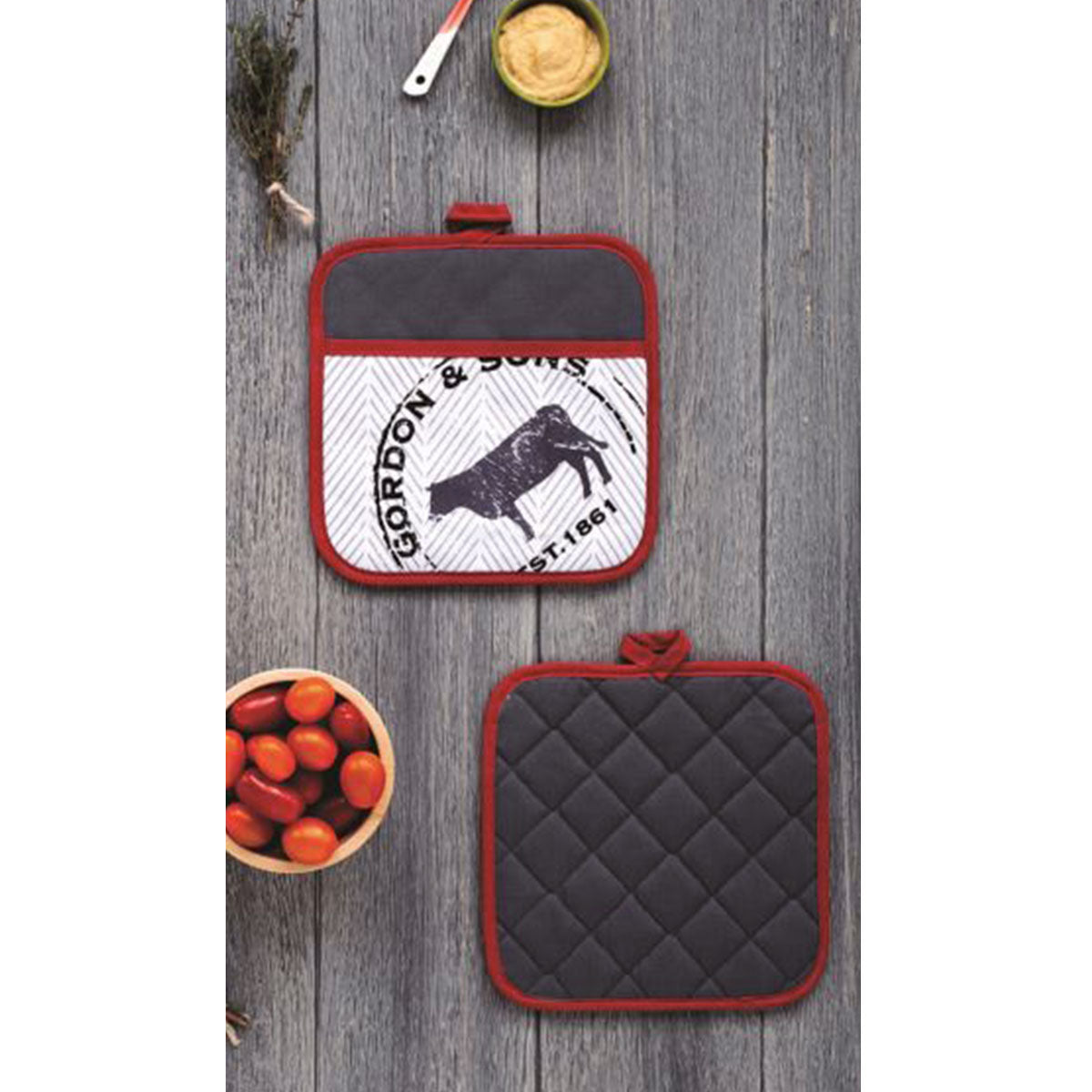 Ladelle Country Cattle Set of 2 Pot Holders 21 x 21 cm - Factory Direct Shop