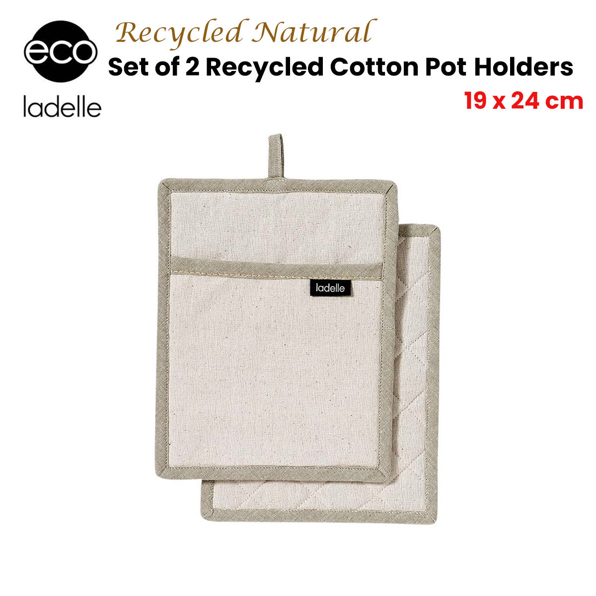 Ladelle Eco Recycled Natural Set of 2 Pot Holders 19 x 24 cm - Factory Direct Shop
