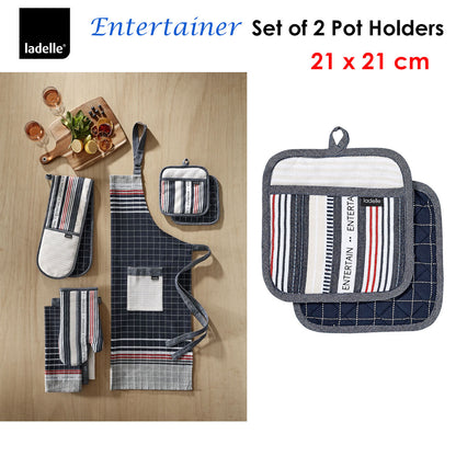 Ladelle Entertainer Charcoal Set of 2 Pot Holders 21 x 21 cm - Factory Direct Shop