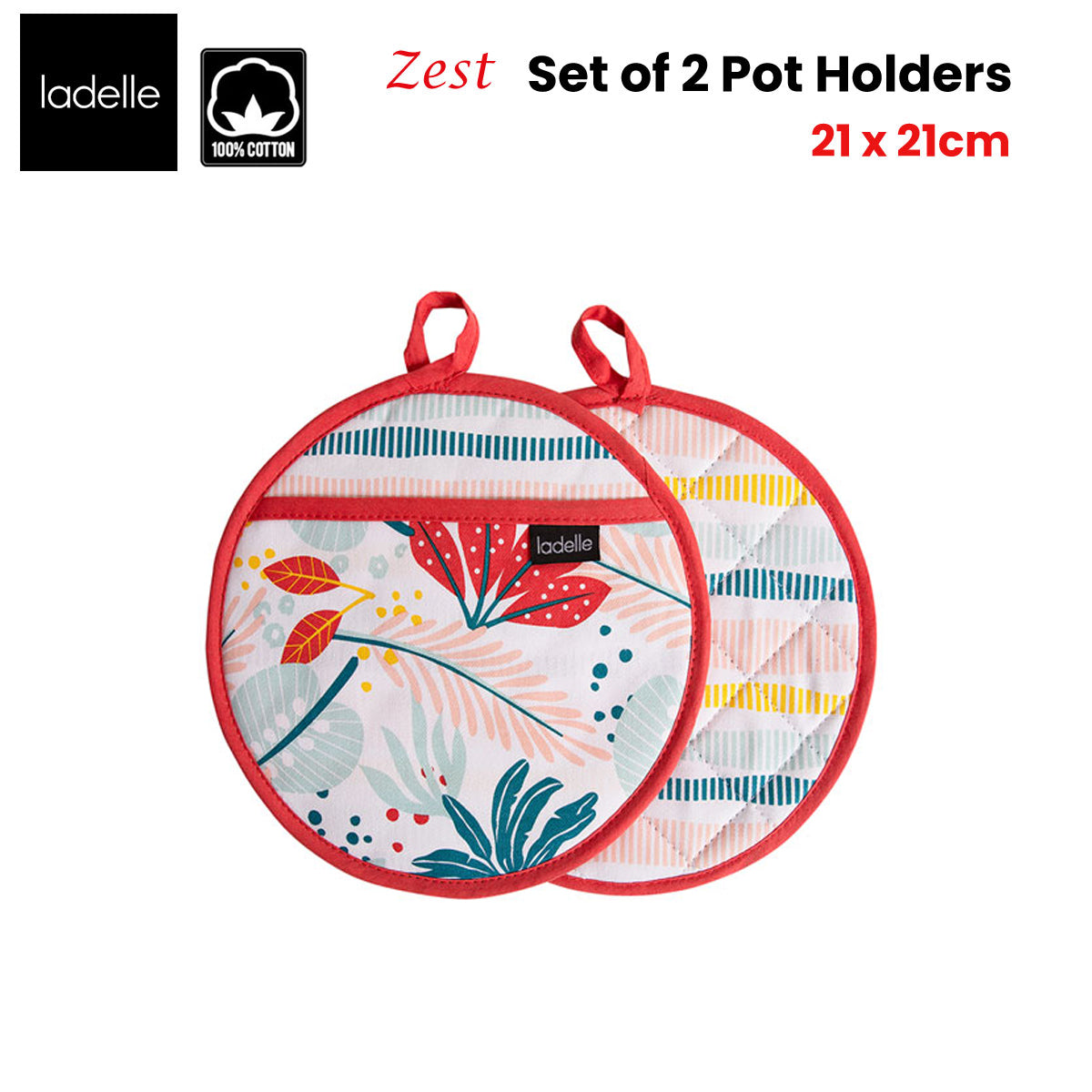 Ladelle Zest Set of 2 Pot Holders 21 x 21 cm - Factory Direct Shop