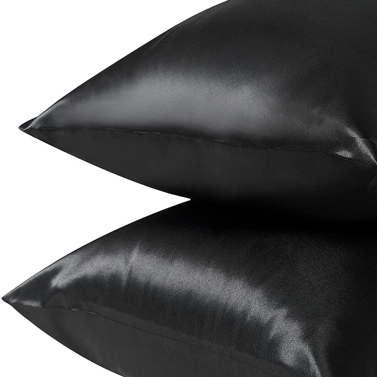 Pair of Standard Satin Silk Pillowcases with Envelope Closure 51 x 76 cm Black