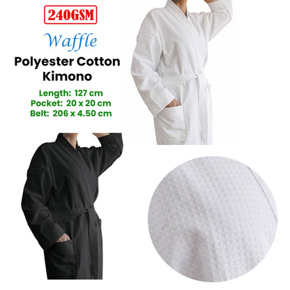 Bathrobe Cotton Jason 240GSM Waffle Polyester  Kimono Ebony