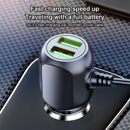2 in 1 Dash Cam Car Charger Double USB 5V3.5A QC3.0 Fast 3.5M Cable