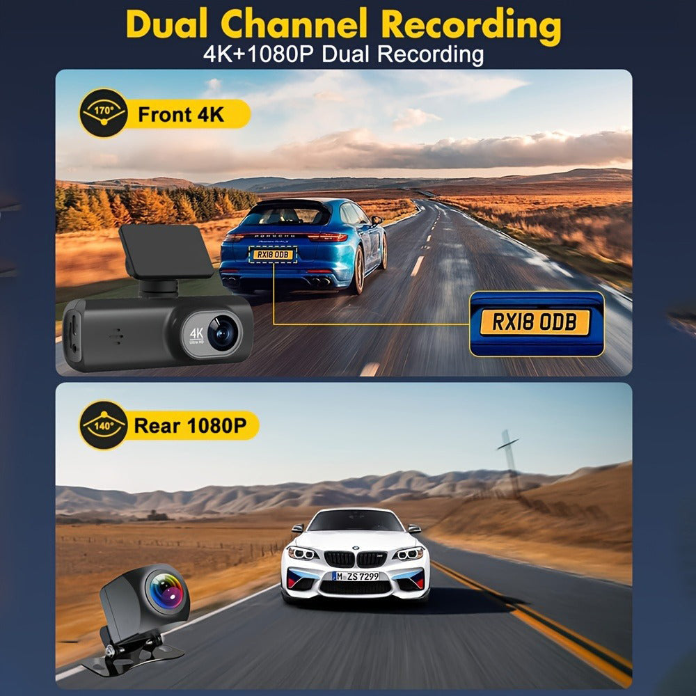 4K Front and Rear Dual Dash Cam WiFi GPS with 64GB SD Card