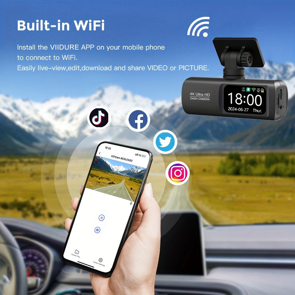 4K Front and Rear Dual Dash Cam WiFi GPS with 64GB SD Card