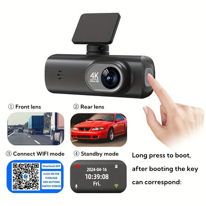 4K Front and Rear Dual Dash Cam WiFi GPS with 64GB SD Card