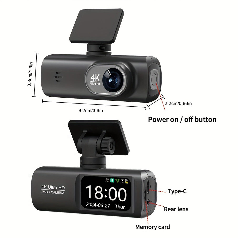 4K Front and Rear Dual Dash Cam WiFi GPS with 64GB SD Card