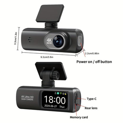 4K Front and Rear Dual Dash Cam WiFi GPS with 64GB SD Card