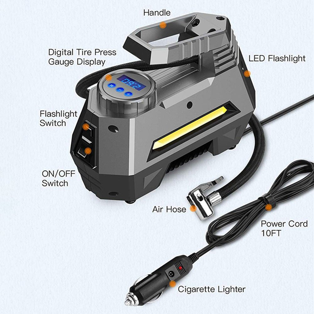 Portable Digital Car Air Compressor Tire Inflator With Emergency Flashlight - Factory Direct Shop