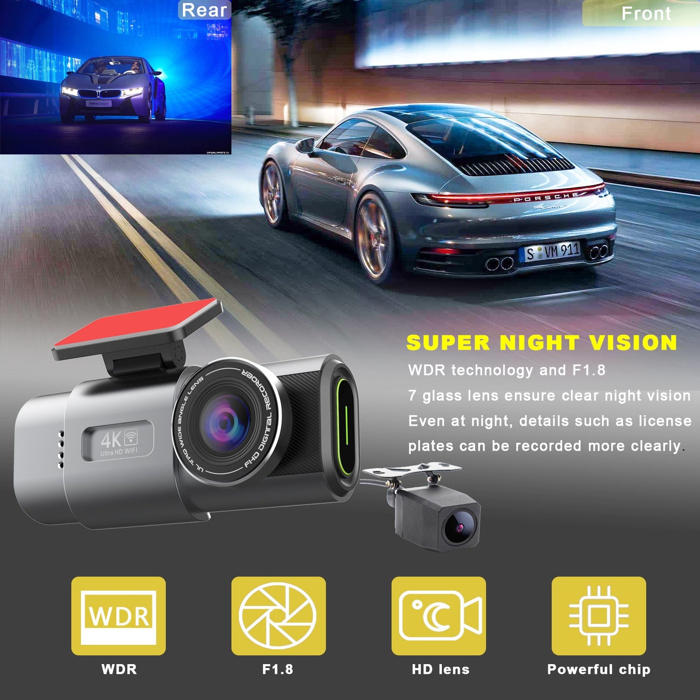 1080P Dual Dash Cam with Night Vision