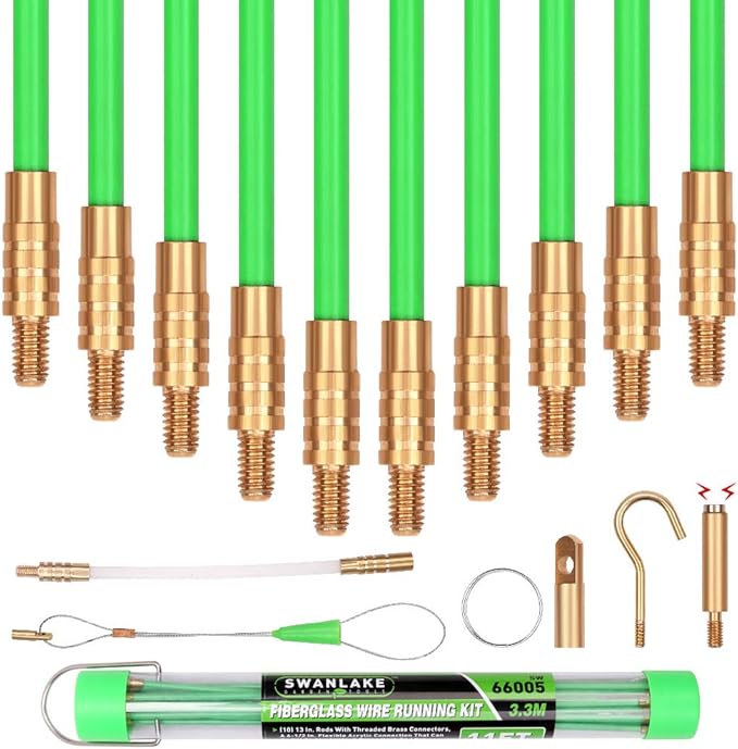 Swanlake fiberglass wire running kit with green and gold components on a white background