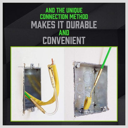 Wiring diagram with text highlighting durability and convenience of a connection method.